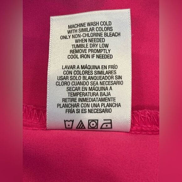 Attention Blouse Women's XL Solid Pink Dot Embroidered Trim Cap Sleeve V Neck - Picture 6 of 7